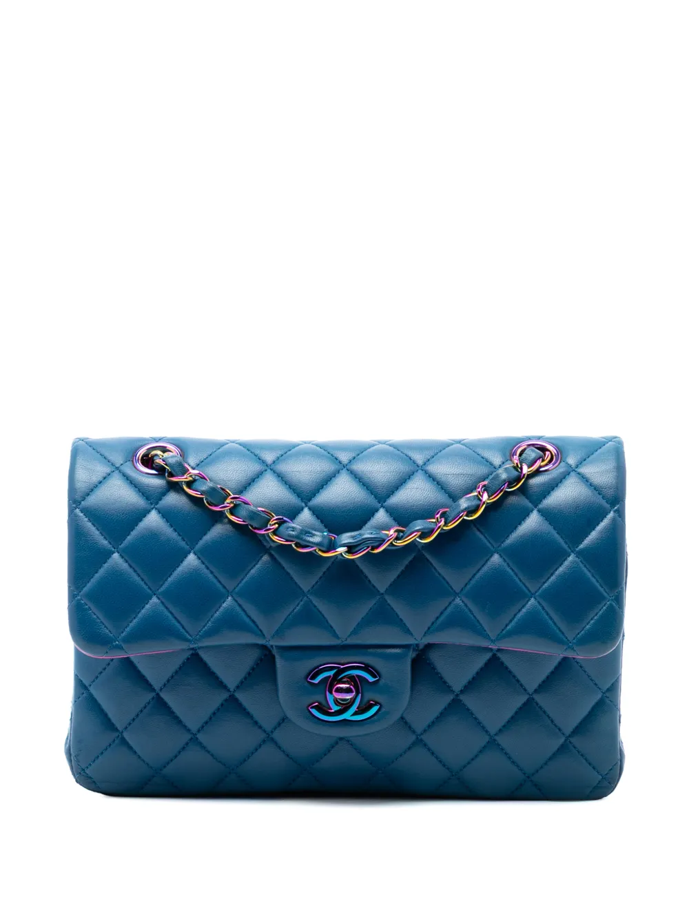CHANEL Pre-Owned 2021 Small Classic Lambskin Rainbow Hardware Double Flap shoulder bag - Blu