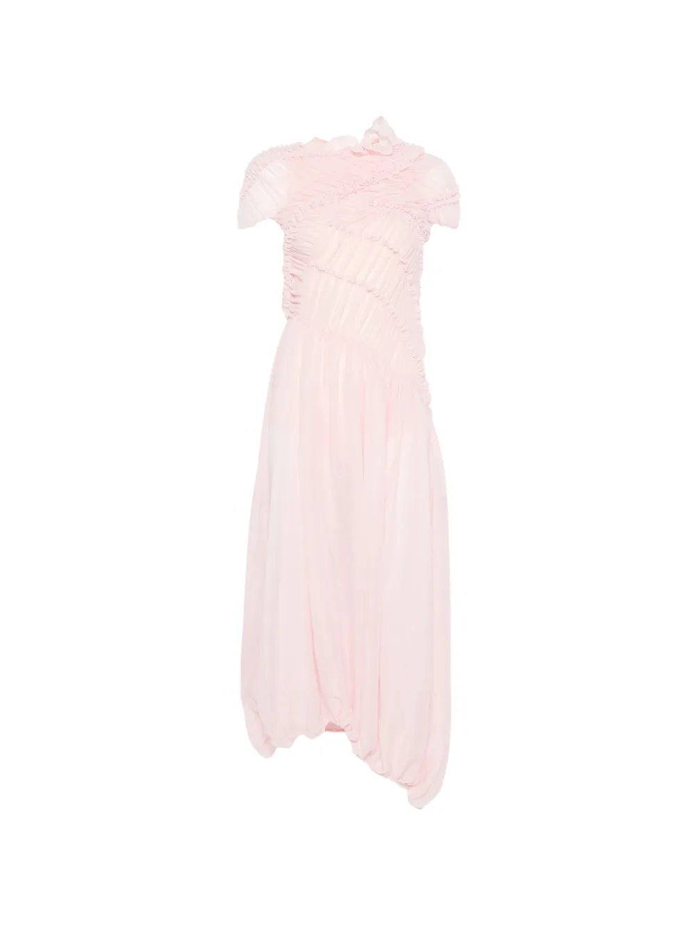 Magda Butrym ruched ruffled-trim midi dress - Rosa