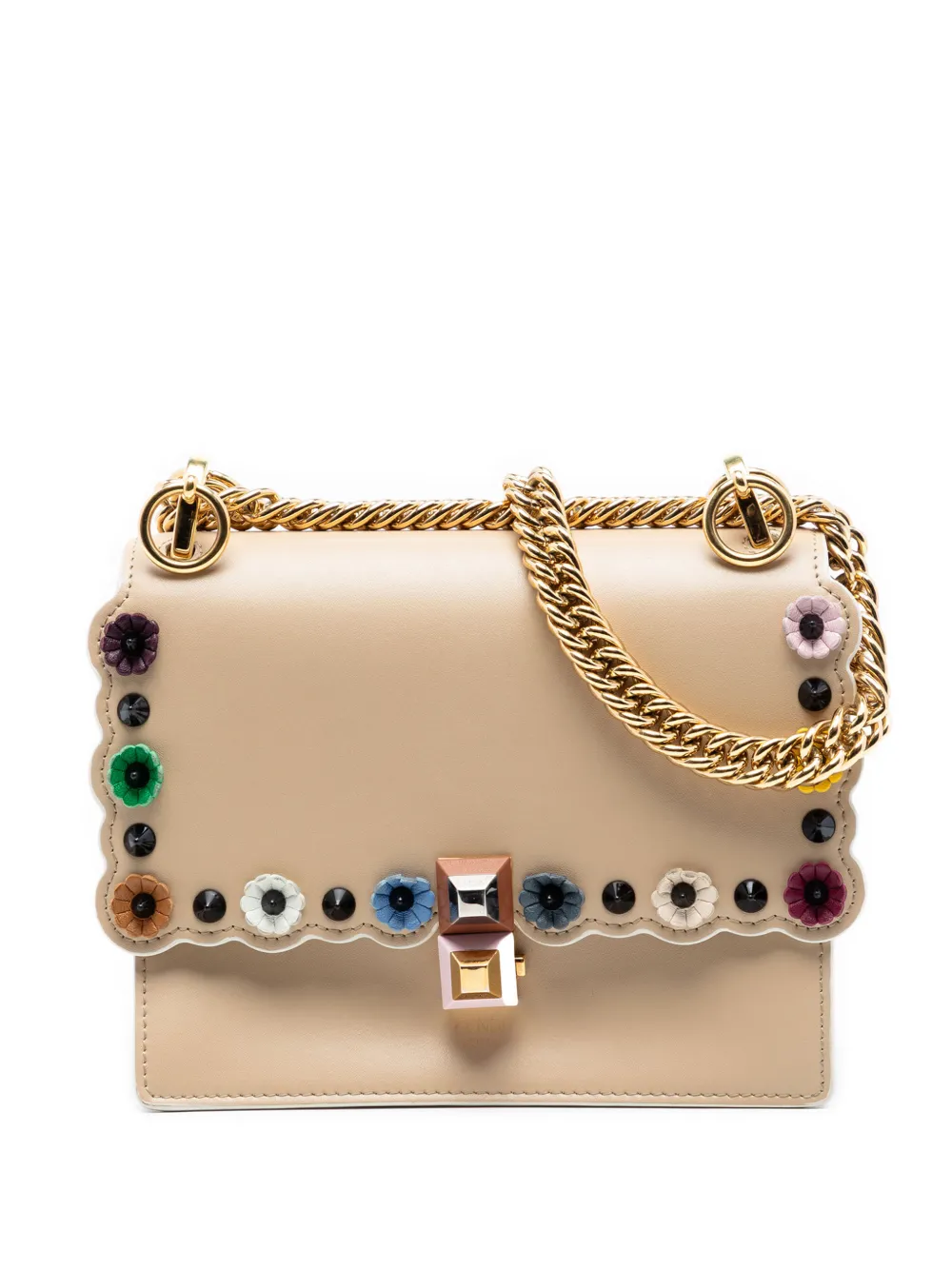 Fendi Pre-Owned 2010-2026 Mini Scalloped Leather and Studded Floral Kan I crossbody bag - Neutrals