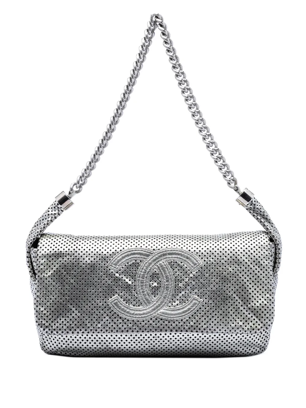 CHANEL Pre-Owned 2008-2009 Metallic Glazed Calfskin Perforated Rodeo Drive Flap shoulder bag - Argento
