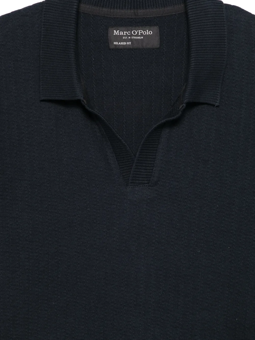 Marc O'Polo Ribgebreid T-shirt met open kraag Blauw