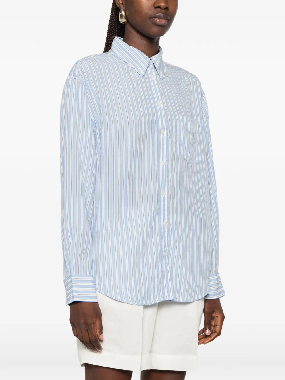  Gant Camisa A Rayas De Algodón - Azul 