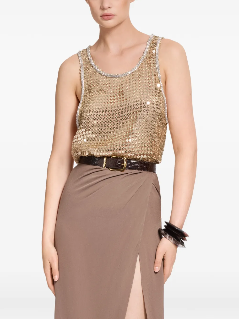 Elie Saab sequin-embellished crystal-trim tank top - Gold