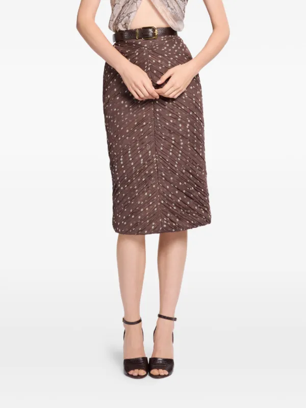 Elie Saab Polka-dot Midi Skirt in Brown