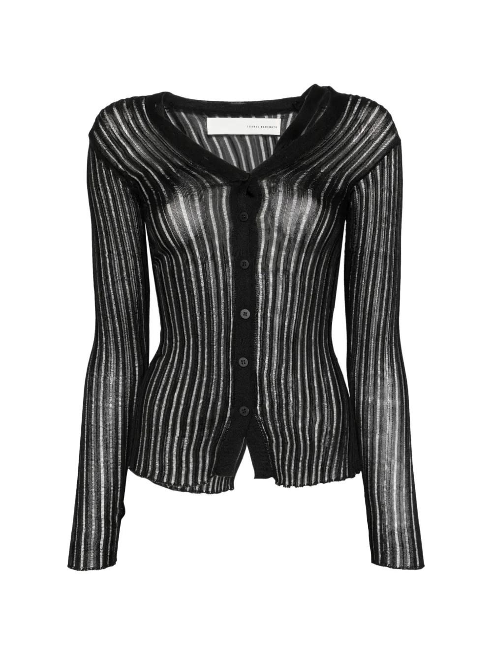 Isabel Benenato sheer ribbed cardigan - Black