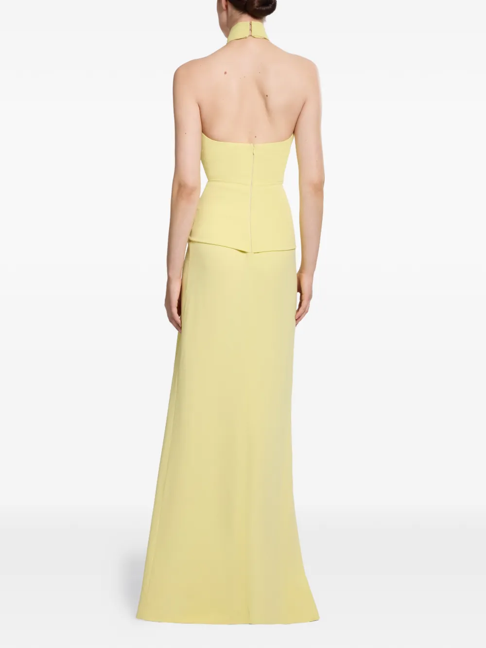 Elie Saab Halterneck Twisted-waist Maxi Dress in Yellow, view 3