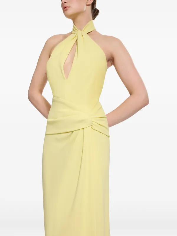 Elie Saab Halterneck Twisted-waist Maxi Dress in Yellow