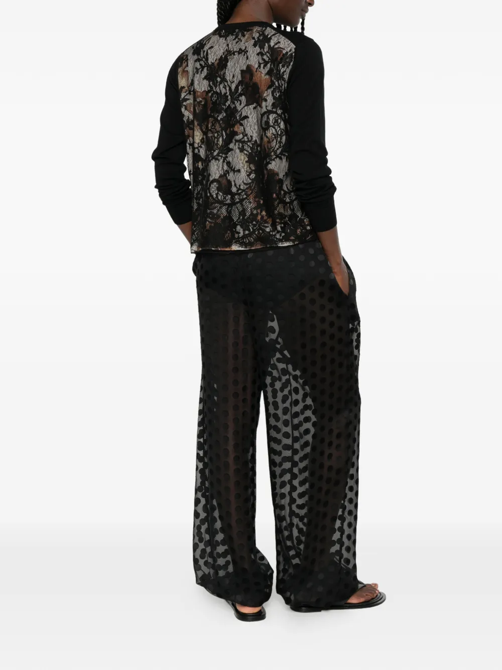  Quetsche Jersey Con Panel De Encaje - Negro 