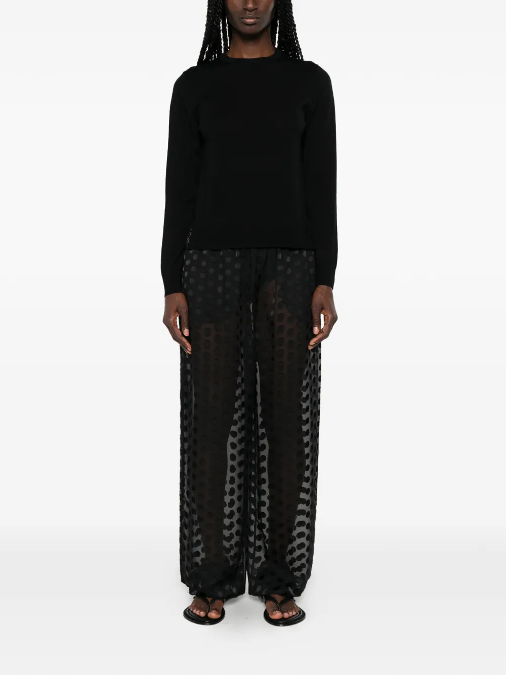  Quetsche Jersey Con Panel De Encaje - Negro 