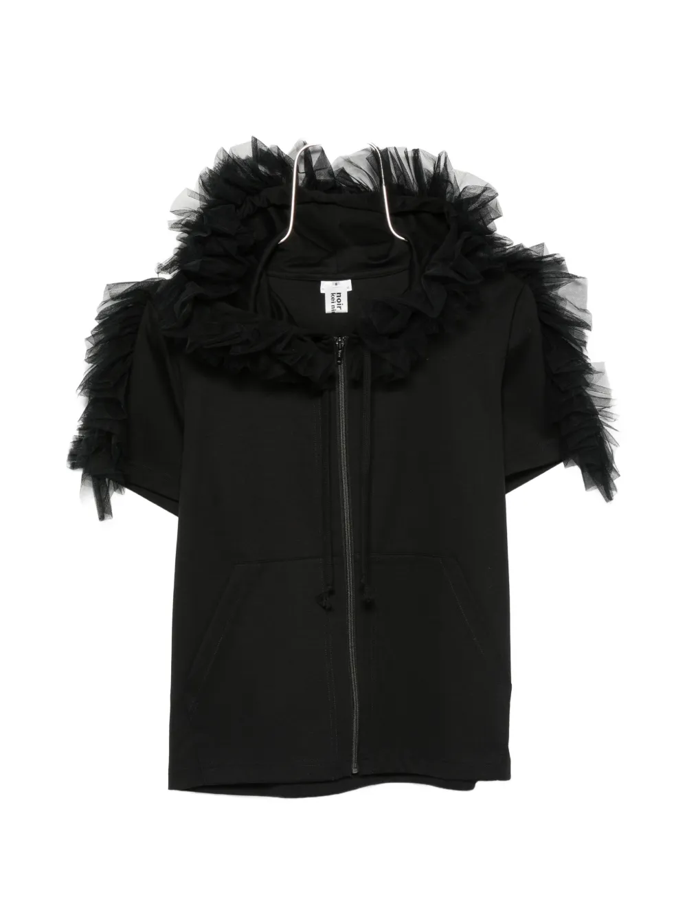 Noir Kei Ninomiya ruffled tulle-trimmed hoodie - Nero