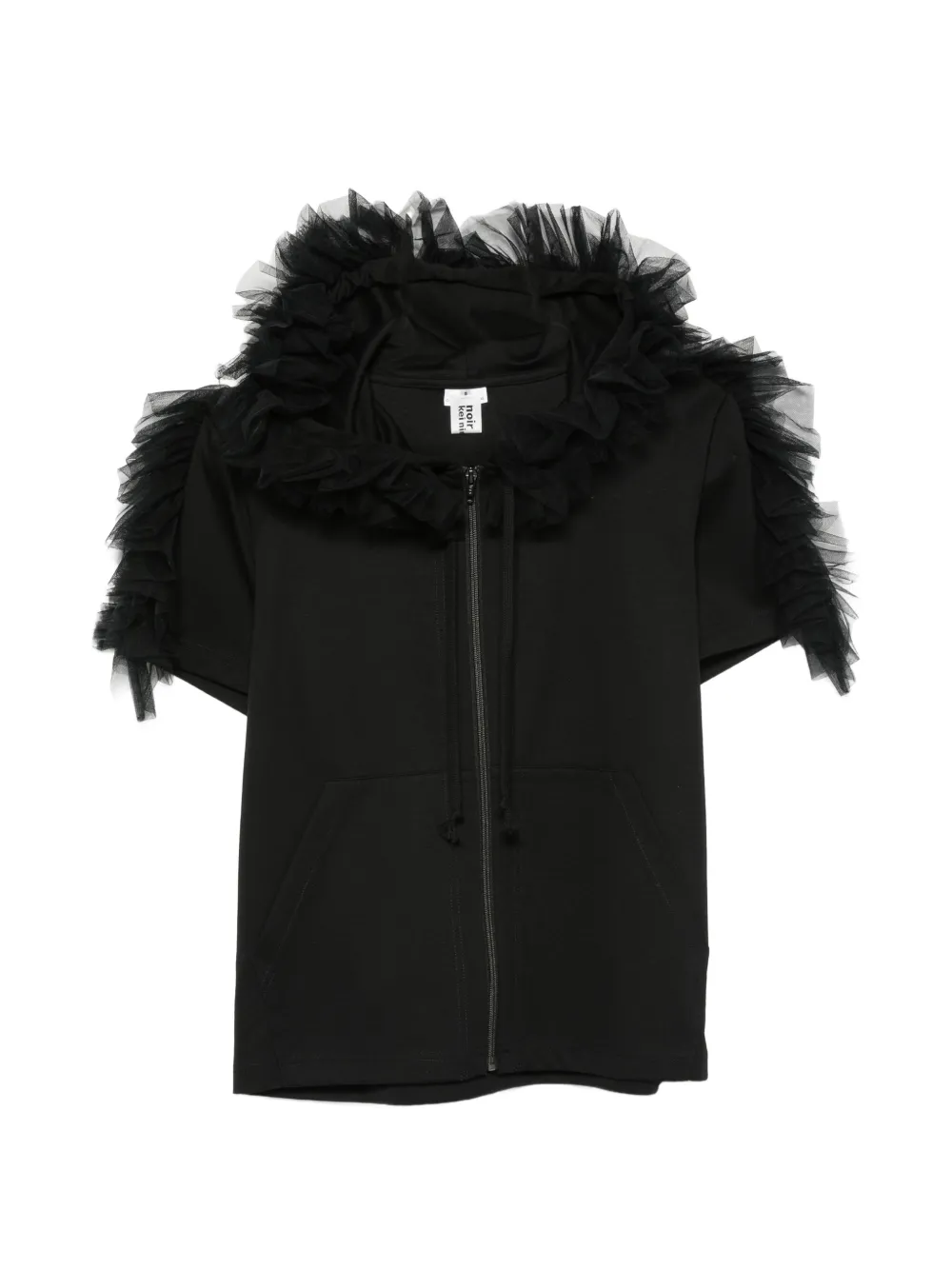 Noir Kei Ninomiya ruffled tulle-trimmed hoodie - Nero