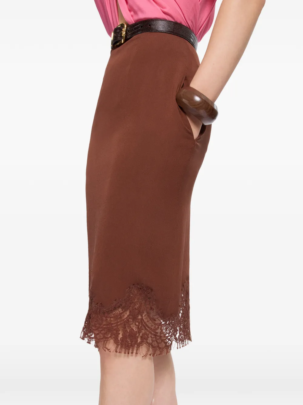 Elie Saab Midi-kokerrok met kant Bruin