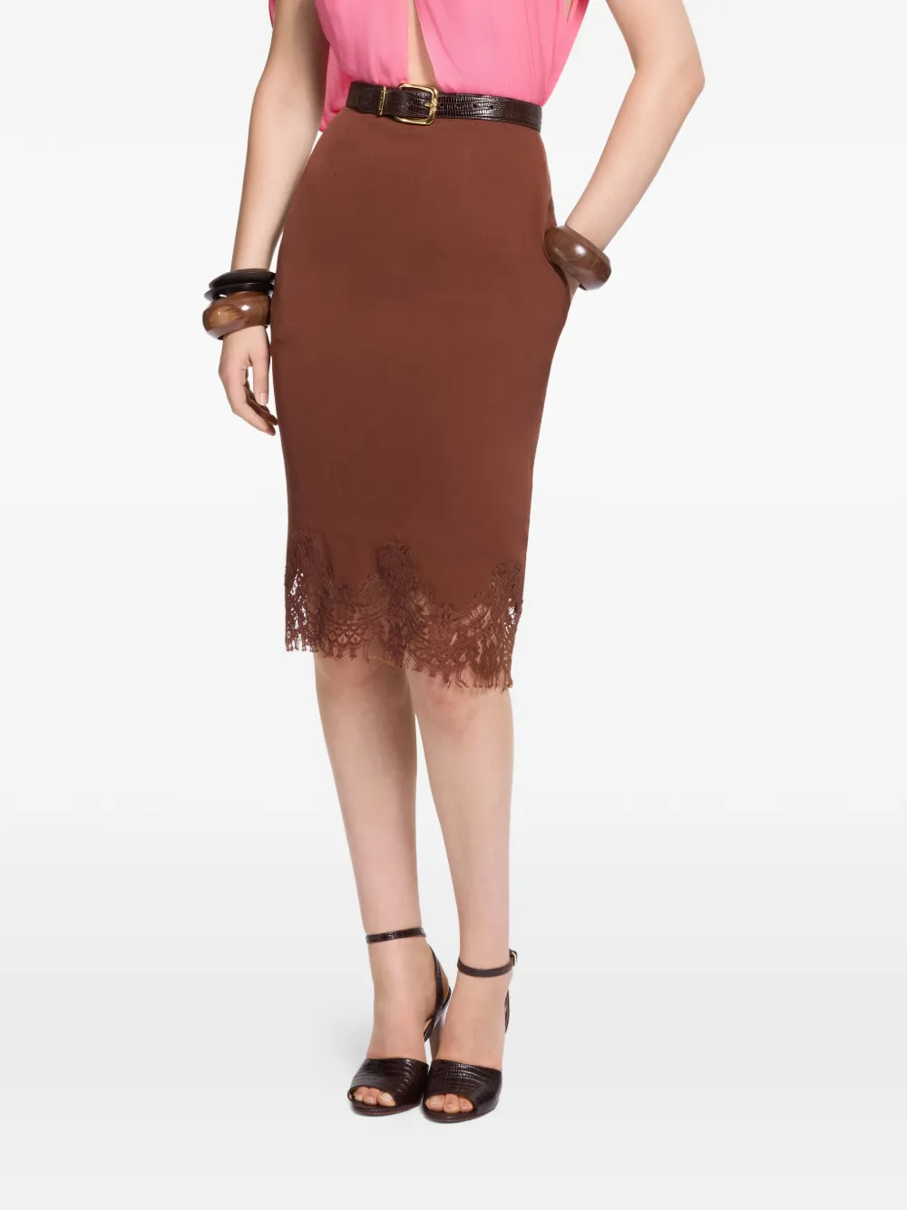 Elie Saab lace mid-length pencil skirt - Marrone