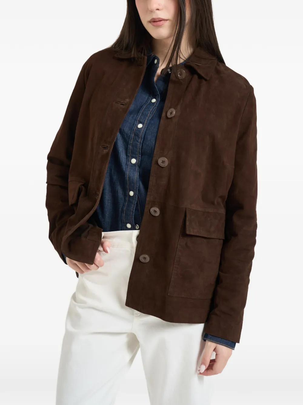 bomboogie button-fastening suede jacket - Marrone