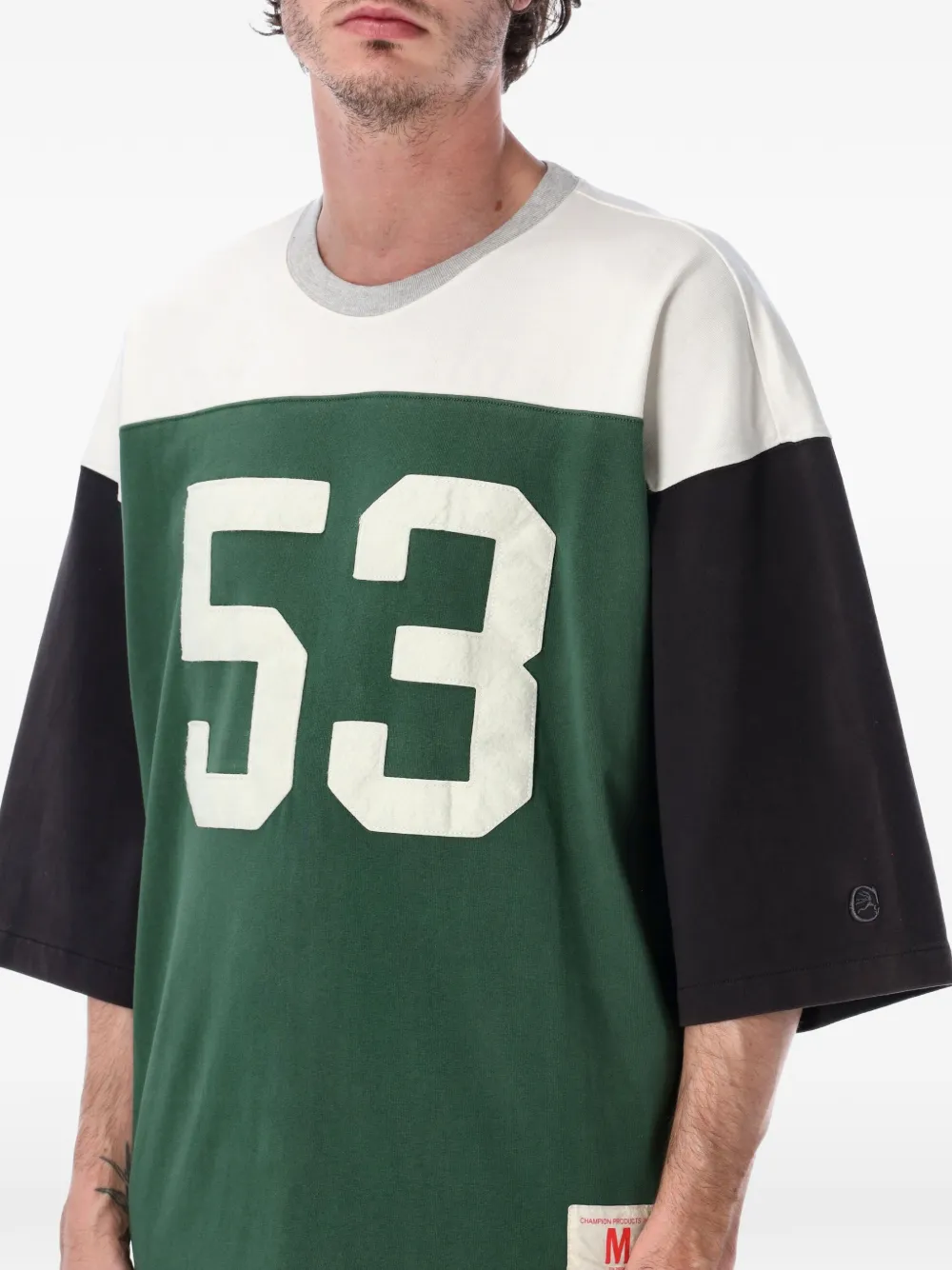 Champion T-shirt met colourblocking en nummer-patch Groen