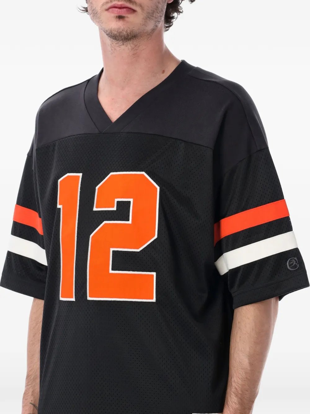 Champion T-shirt met mesh vlakken en gestreepte mouwen Zwart