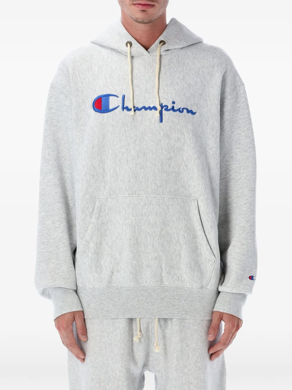 Champion logo-embroidered drawstring hoodie - Grau