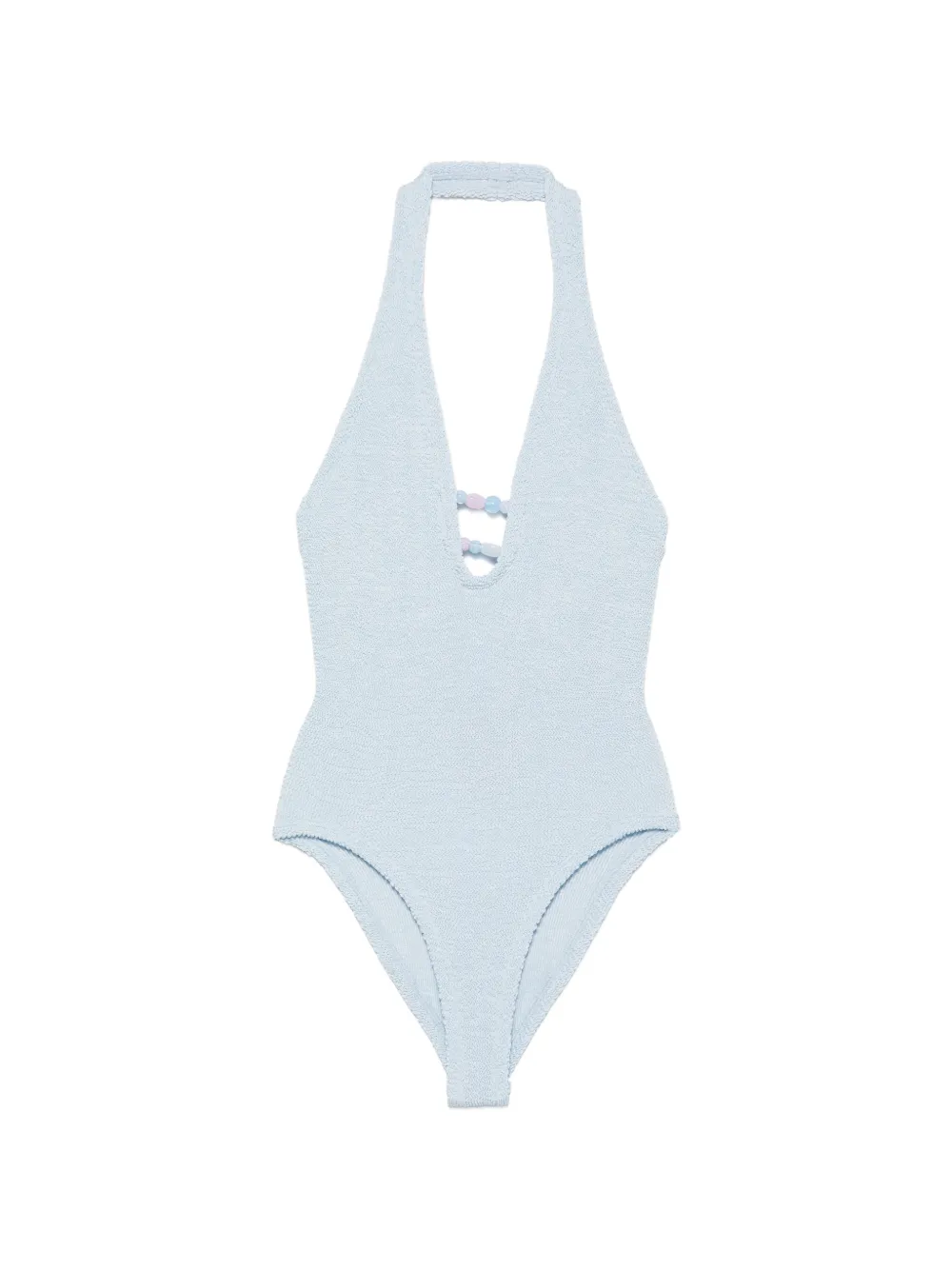 Hunza G Adriana bead-embellished halterneck swimsuit - Blu