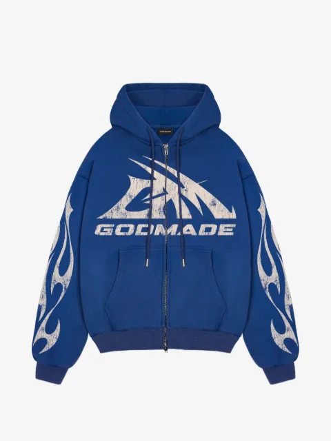 GODMADE logo印花拉链领连帽衫