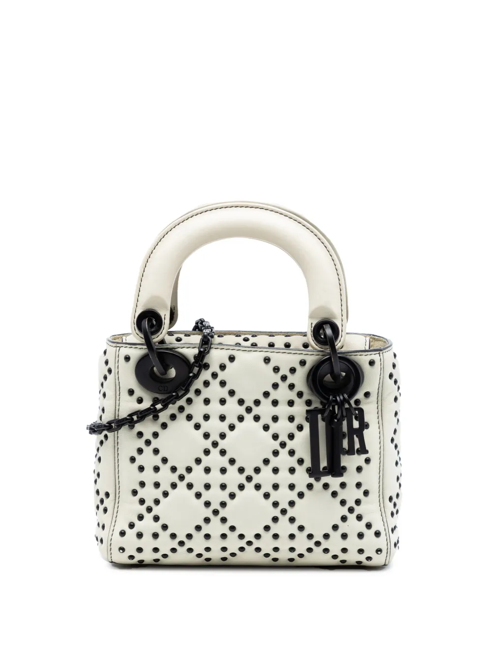 Christian Dior Pre-Owned 2018 Mini Lambskin Cannage Studded Supple Lady Dior satchel - Bianco
