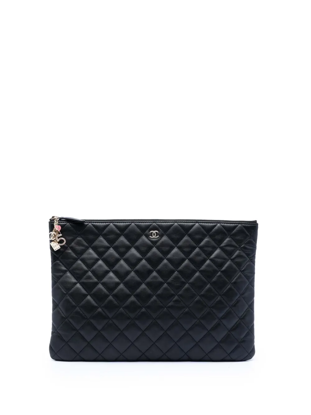 CHANEL Pre-Owned 2016-2017 Large Quilted Lambskin Casino Charms O Case clutch bag - Nero