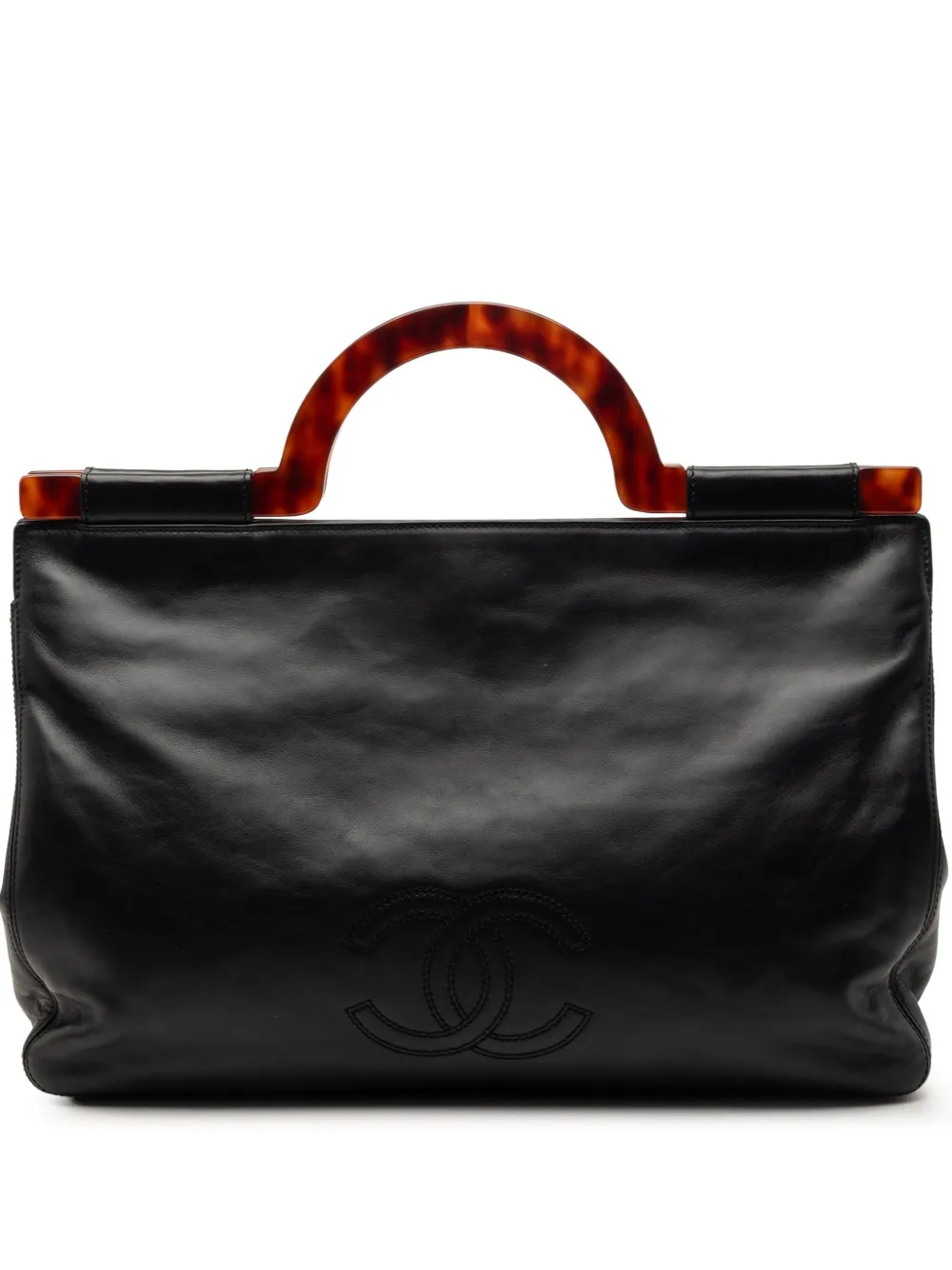 CHANEL Pre-Owned 1997-1999 CC Lambskin Tortoise Shell Top Handle tote bag - Black