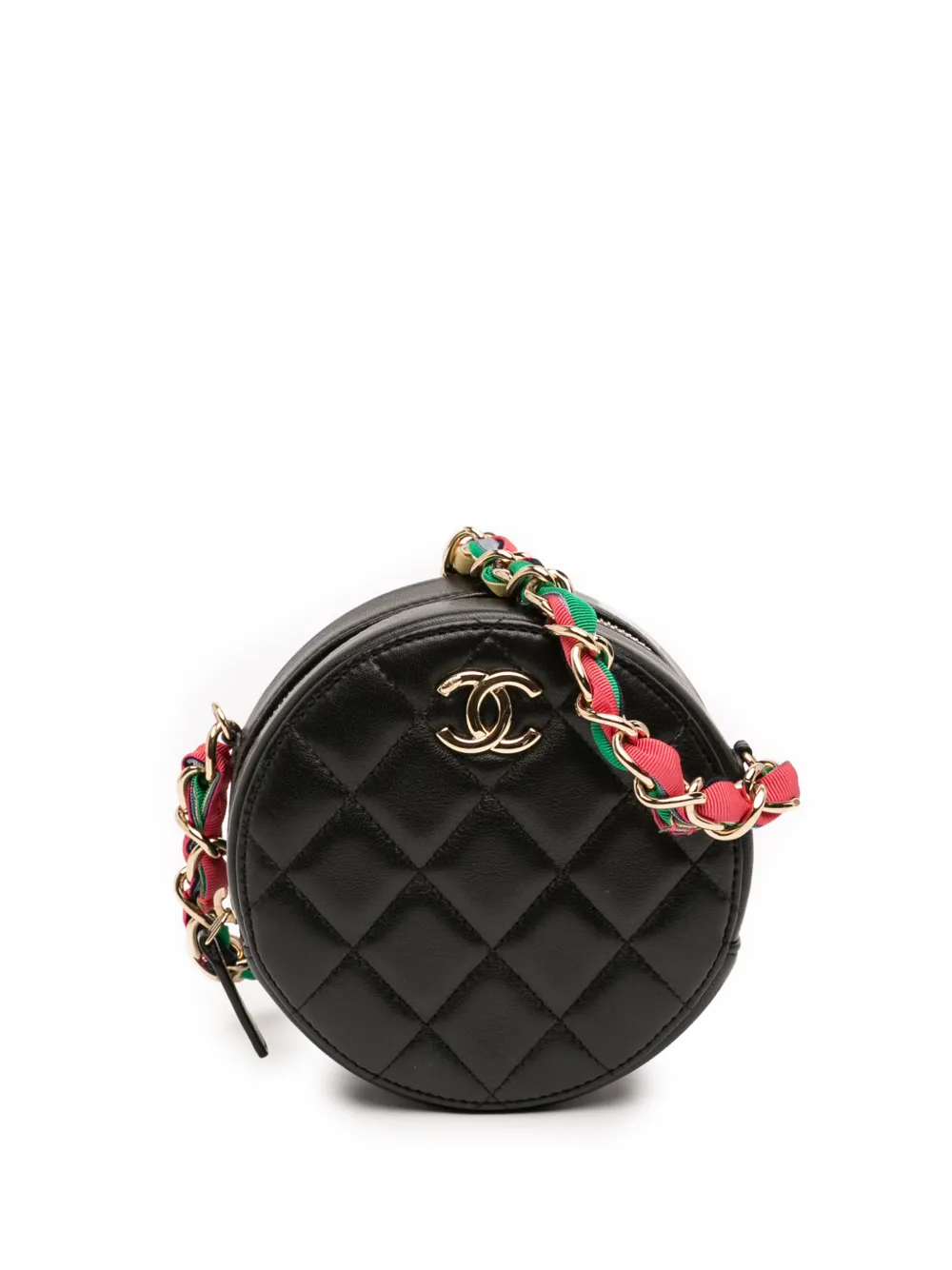 CHANEL Pre-Owned 2020 CC Quilted Lambskin Ribbon Round Clutch With Chain crossbody bag - Nero