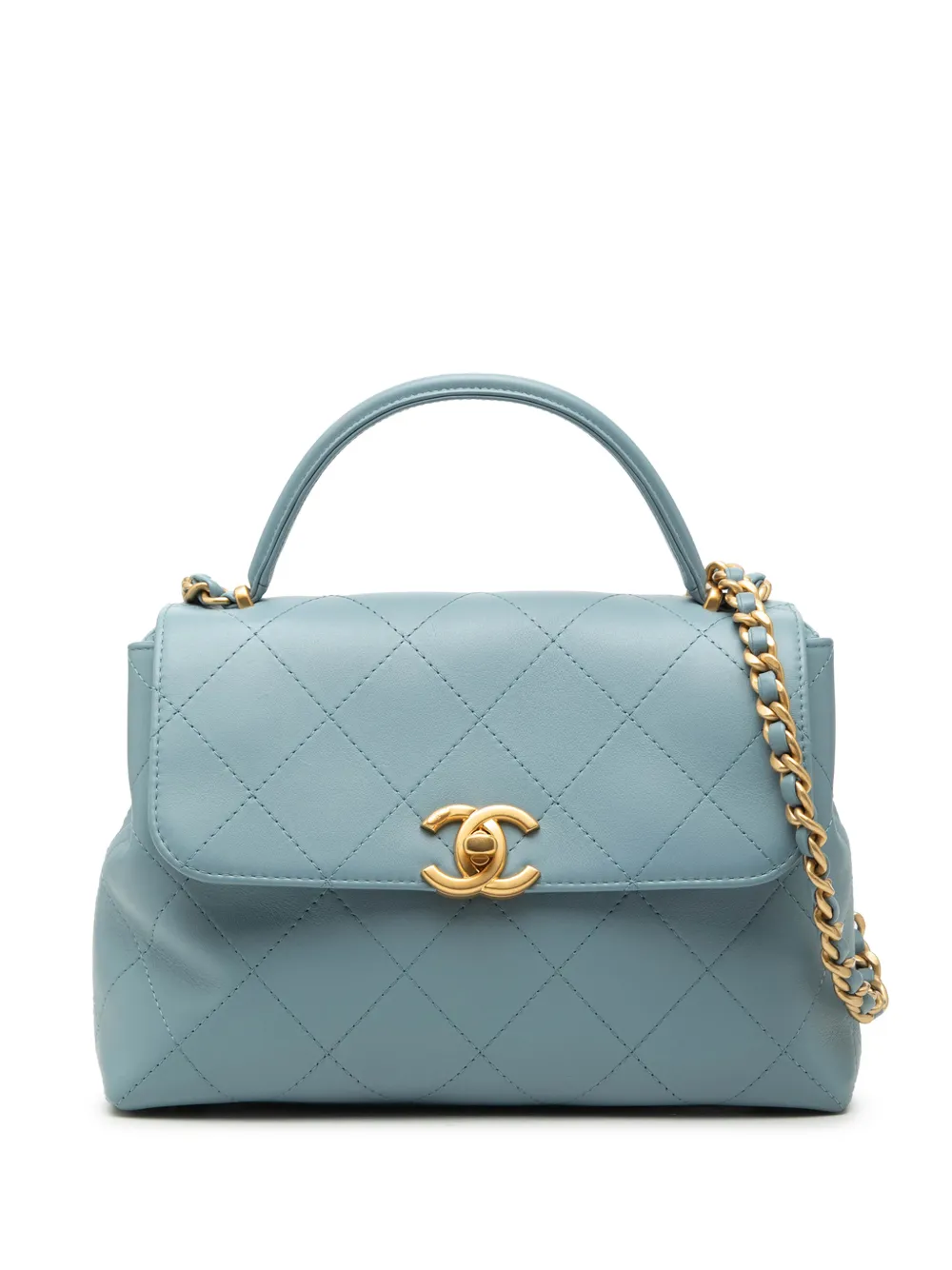 CHANEL Pre-Owned 2021-2026 CC Quilted Lambskin Top Handle Flap satchel - Blu