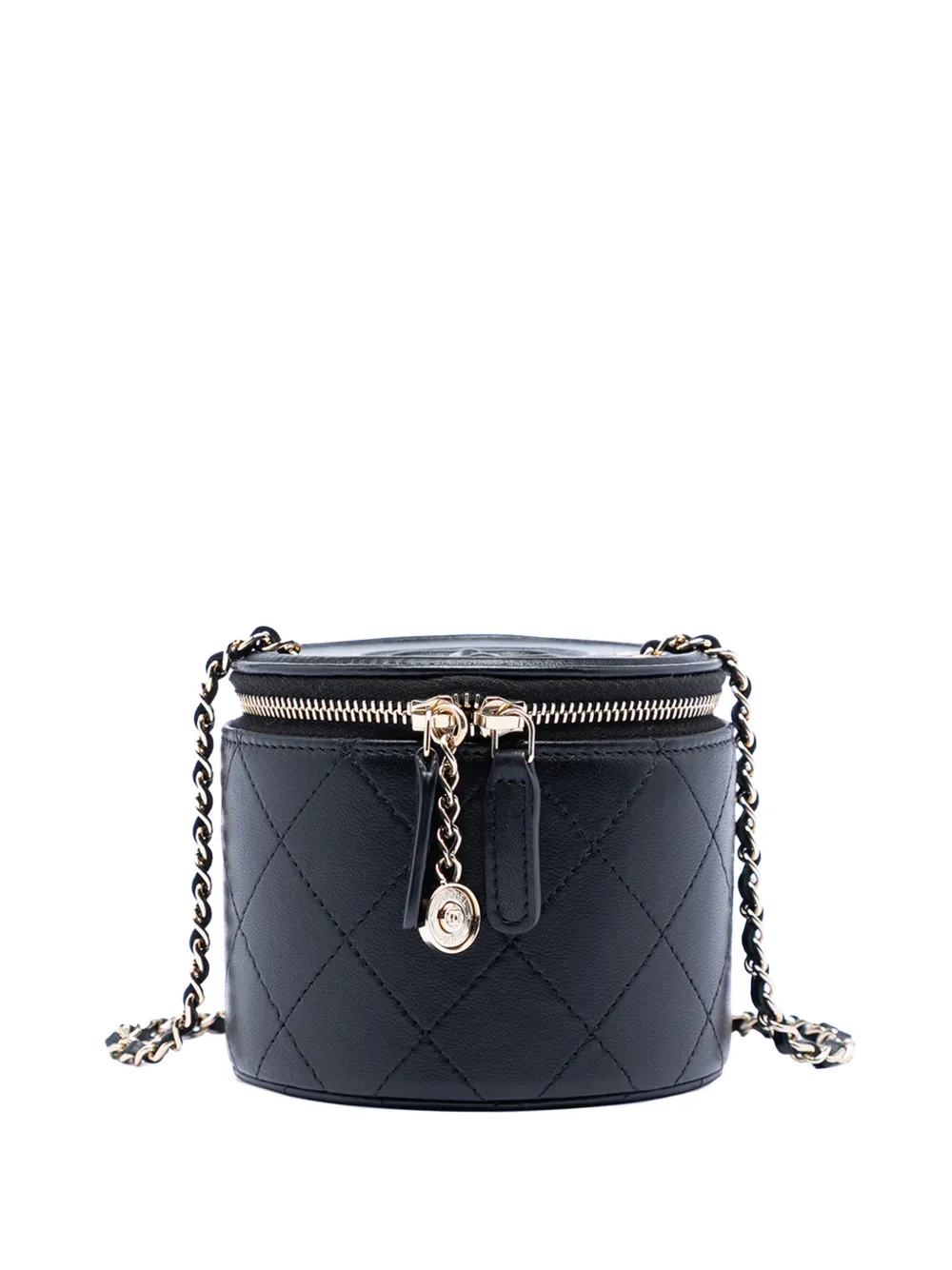 Pre-owned Chanel 2021 Quilted Lambskin Chain And Charm Case Vanity Bag In Black