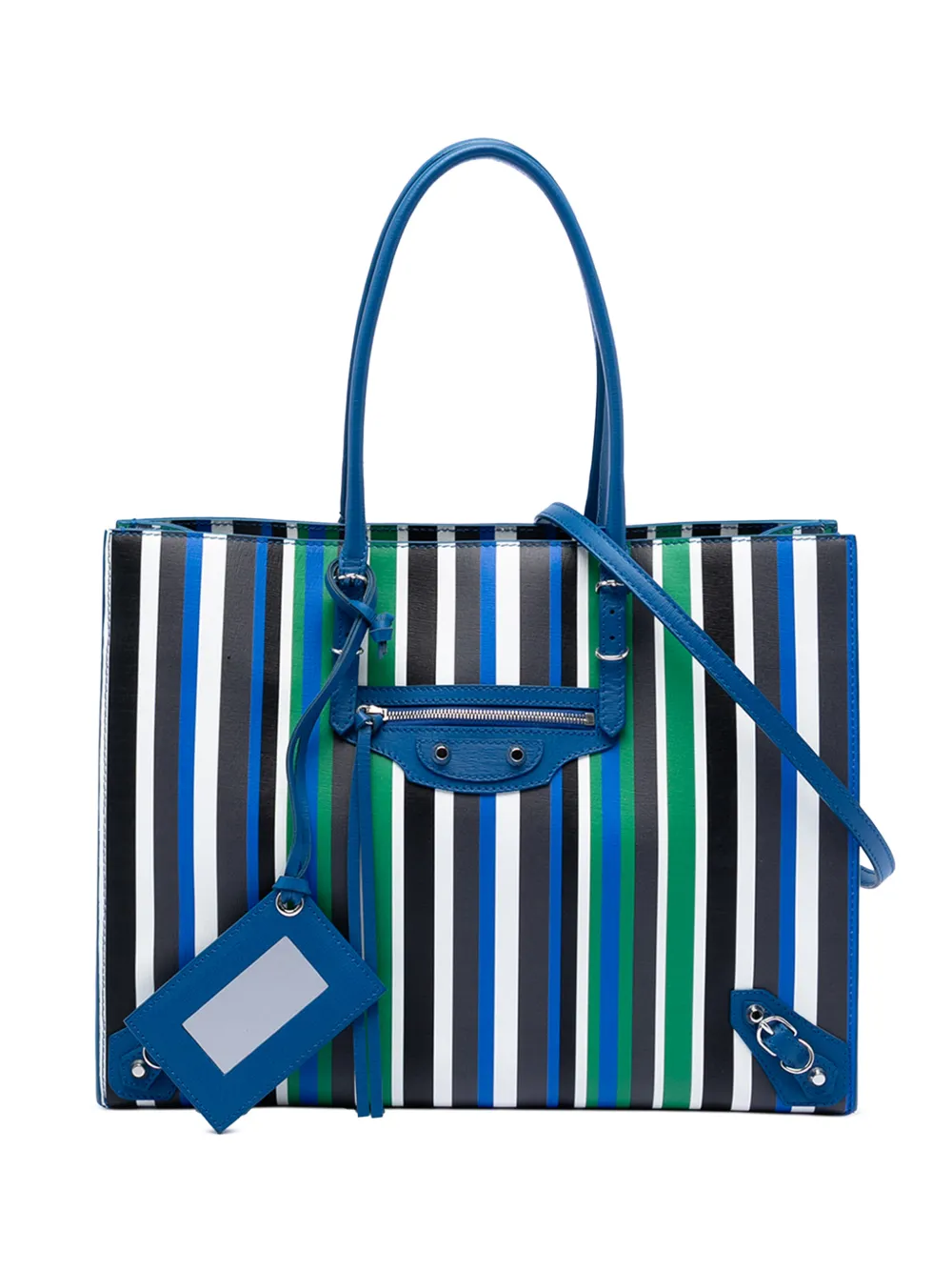 Balenciaga Pre-Owned 2017 Leather Striped Papier B4 Zip Around satchel - Blu