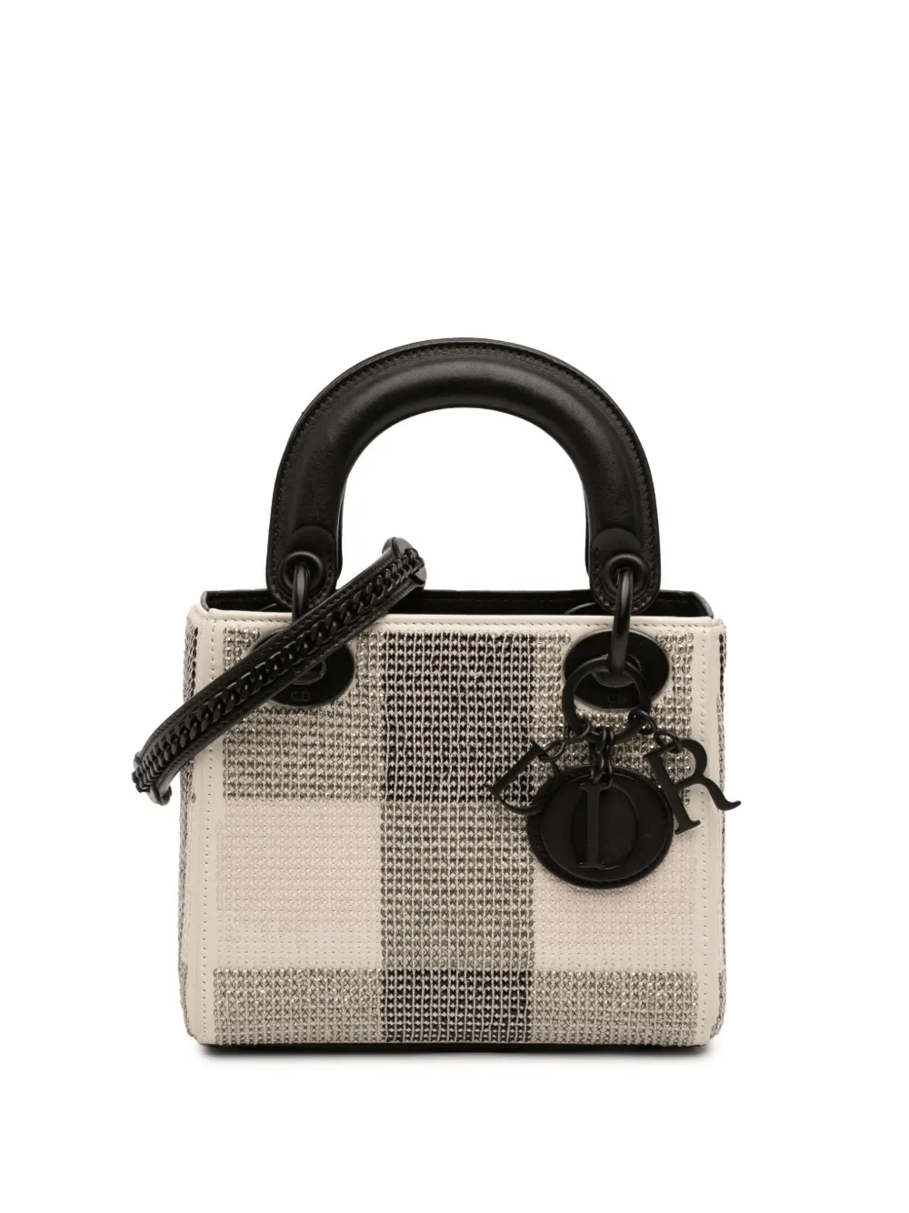 Christian Dior Pre-Owned 2019 Mini Calfskin Checkered Crystal Studded Lady Dior satchel - Nero