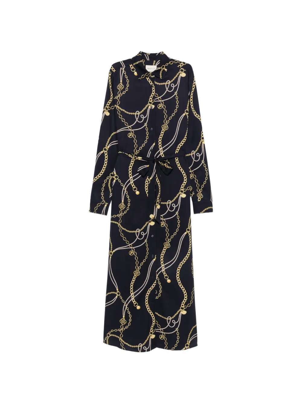 Gant chain-print belted shirt midi dress - Blu