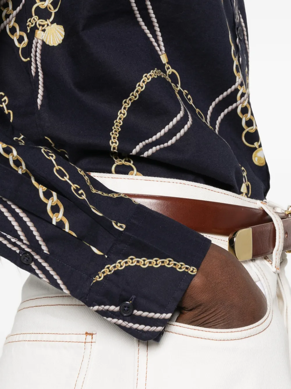 Gant Blouse met ketting-print en lange mouwen Blauw