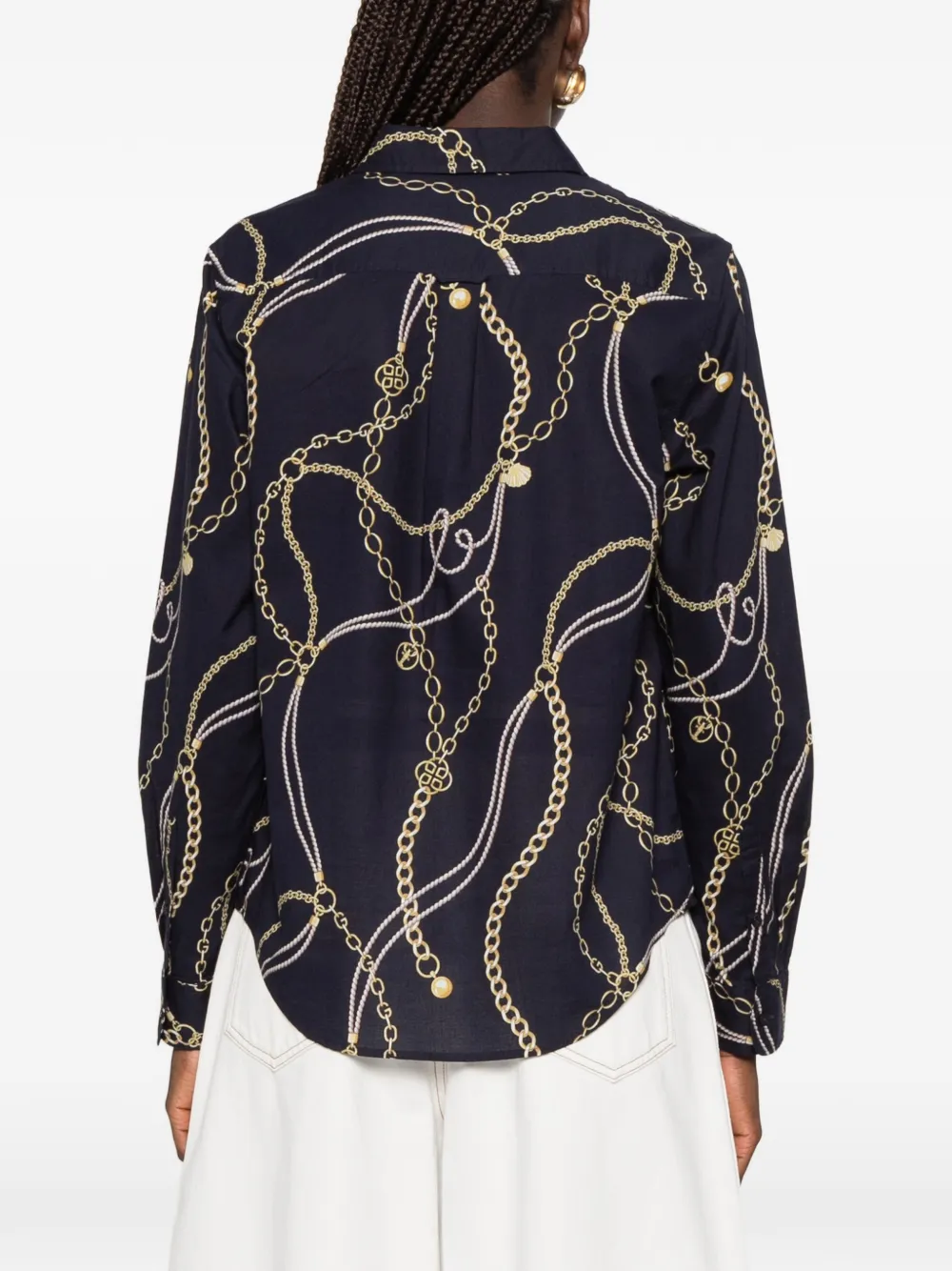 Gant Blouse met ketting-print en lange mouwen Blauw