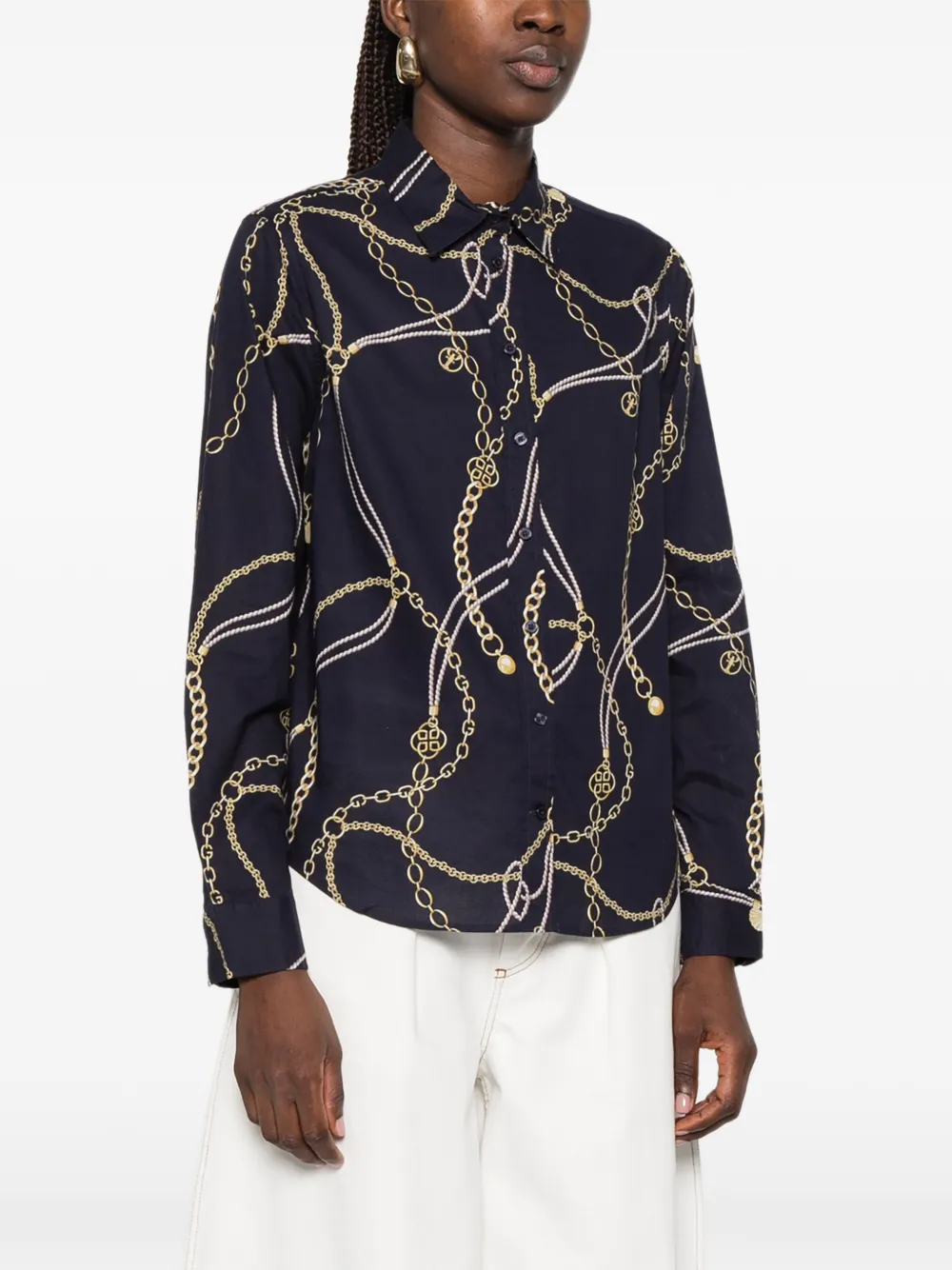 Gant Blouse met ketting-print en lange mouwen Blauw