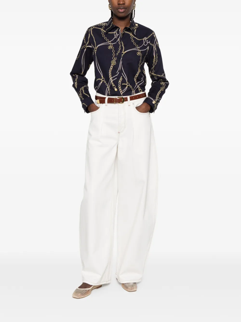 Gant Blouse met ketting-print en lange mouwen Blauw