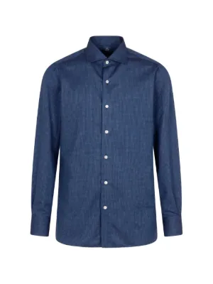 Finamore Napoli /マイクロハウンドトゥース/リネンシャツ Finamore 1925 Napoli ハウンドトゥース シャツ | ブルー | FARFETCH JP