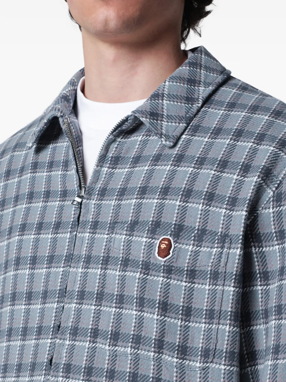 A BATHING APE Geruit overhemd met rits Blauw