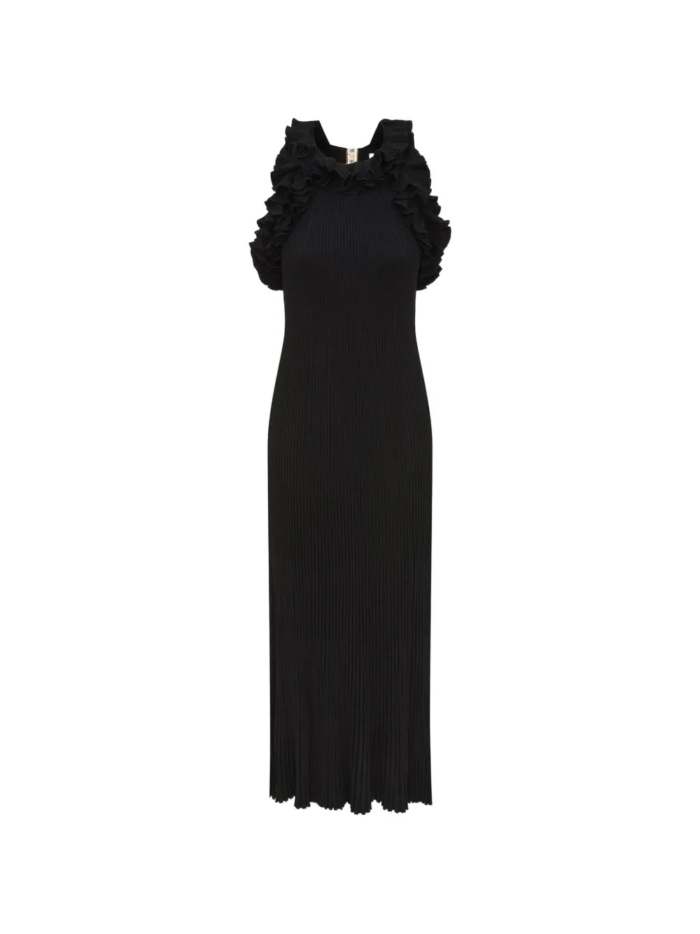 ZIMMERMANN Luna ruffle-trimmed ribbed-knit midi dress - Schwarz
