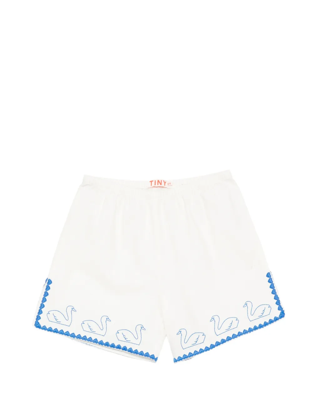 Tiny Cottons Swan-embroidered Scalloped-trim Shorts In White