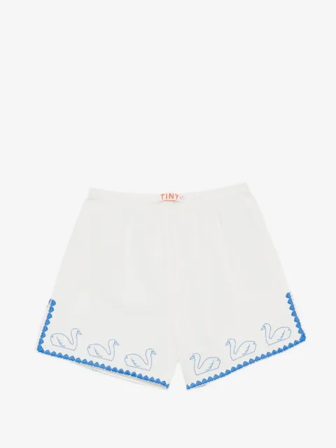Tiny Cottons swan-embroidered scalloped-trim shorts