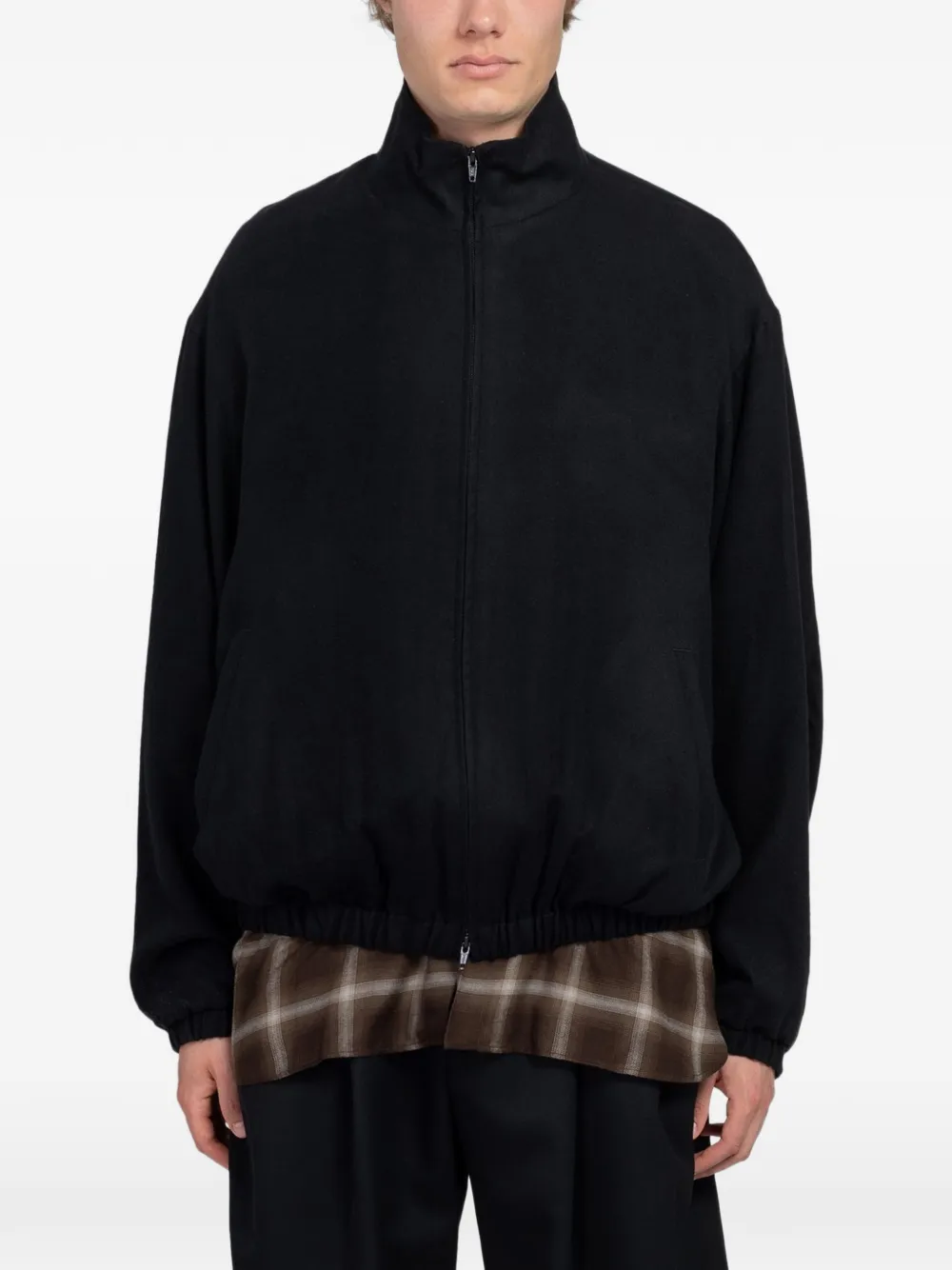 ssstein shirred flannel bomber jacket - Nero