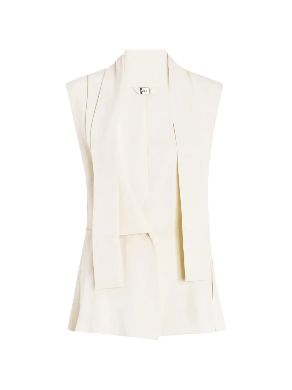 High Clasp Pussy-bow Vest In Neutral