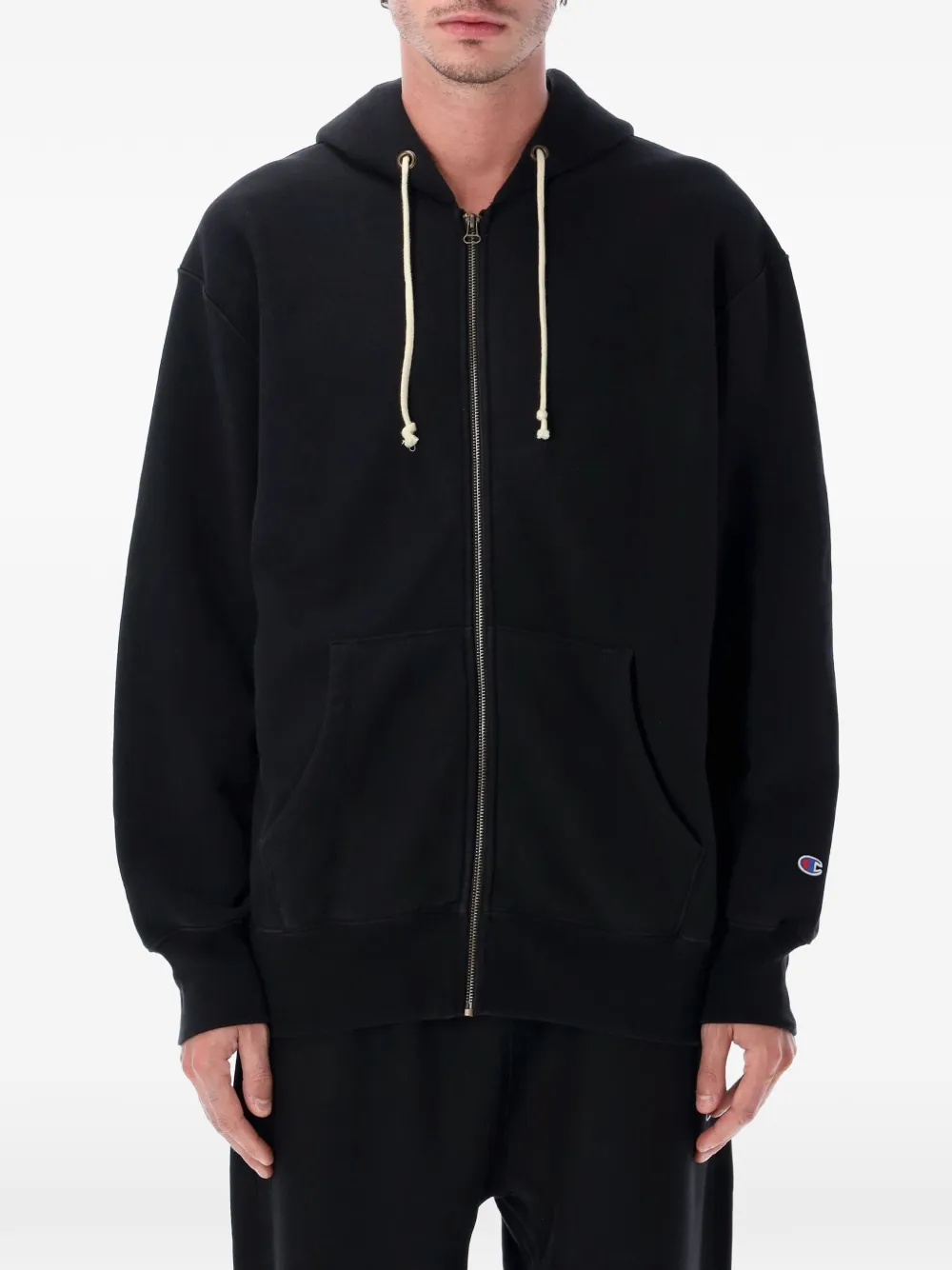 Champion zip-up logo-patch hoodie - Schwarz