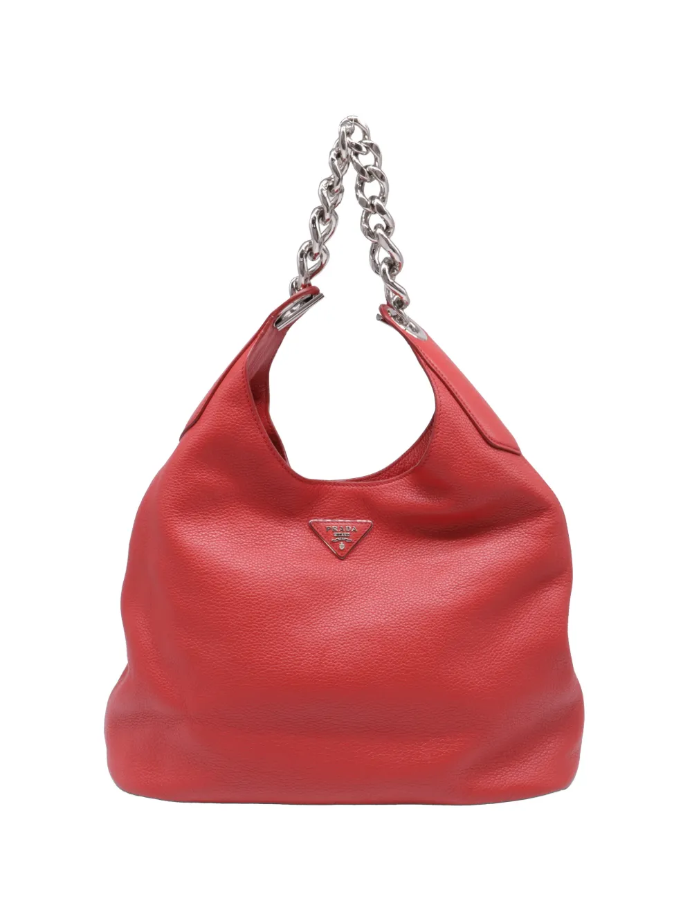 Prada Pre-Owned Pebbled Daino chain hobo bag - Rosso