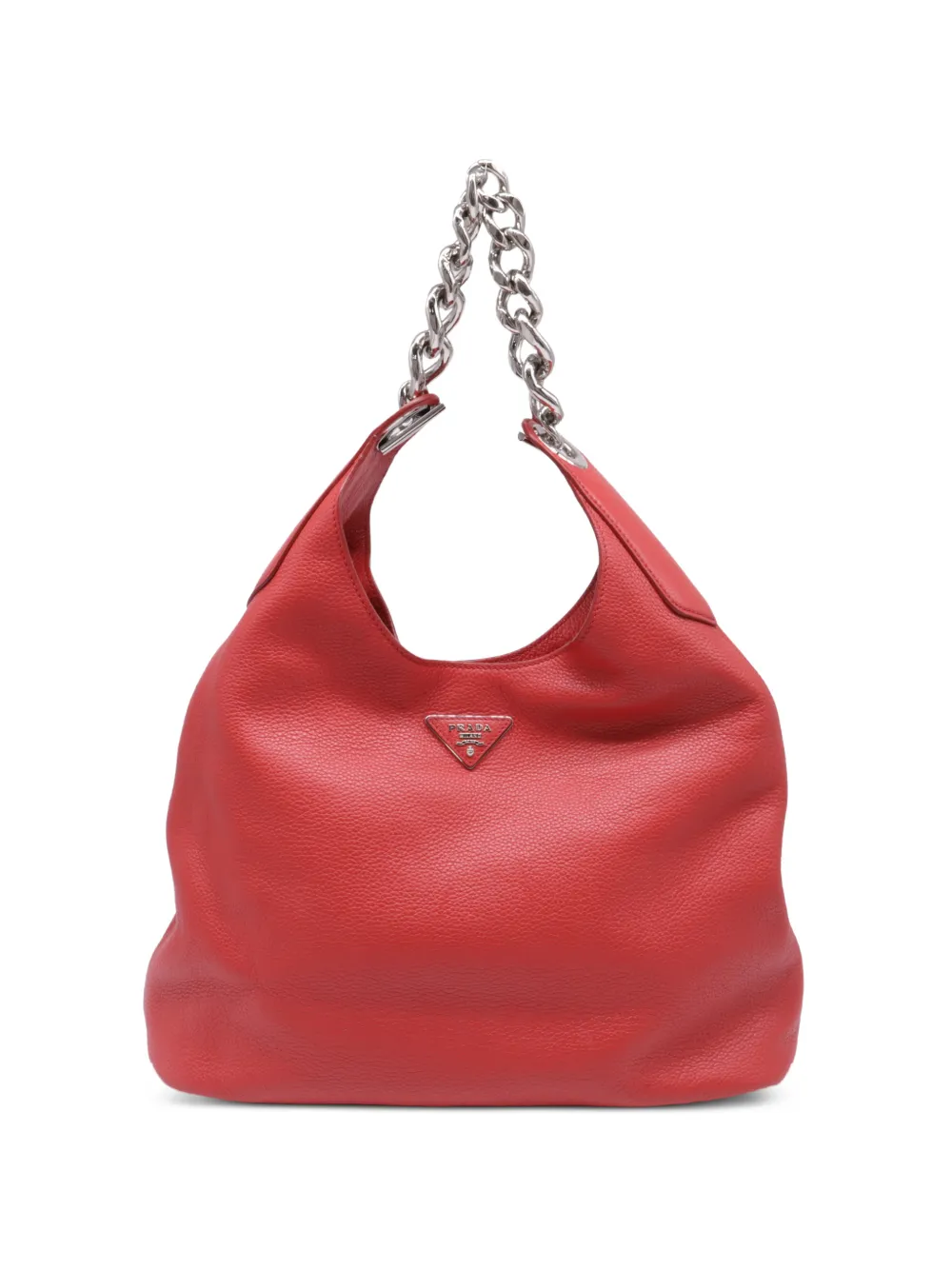 Prada Pre-Owned Pebbled Daino chain hobo bag - Rosso