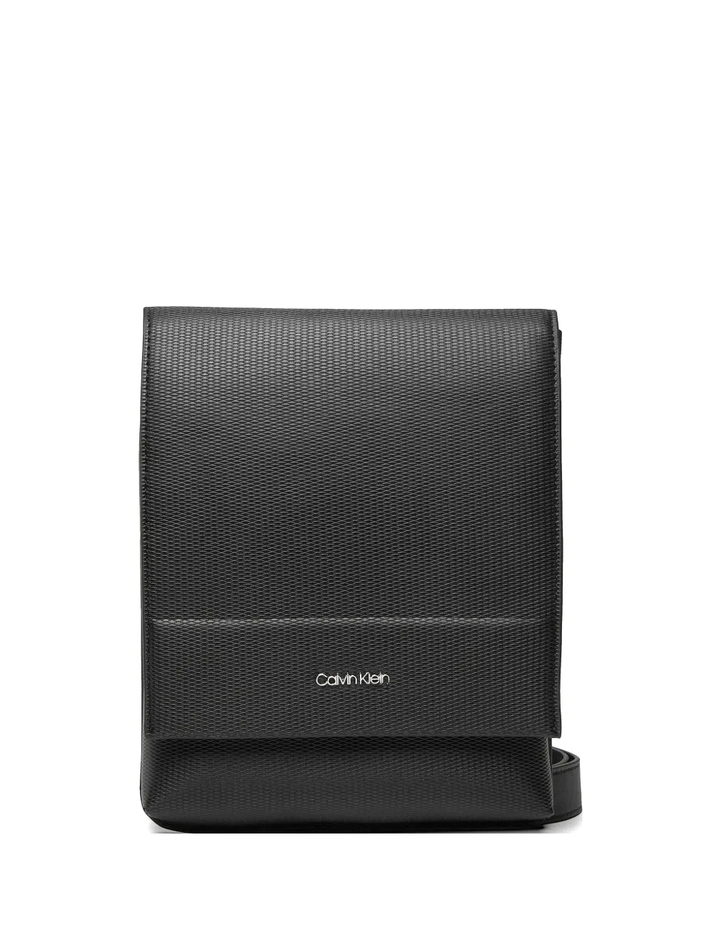 Calvin Klein logo-detail textured-finish foldover-top shoulder bag - Nero