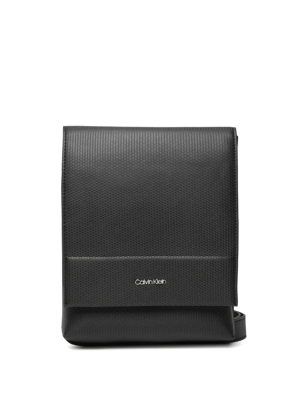 Calvin Klein logo-detail textured-finish foldover-top shoulder bag - Nero