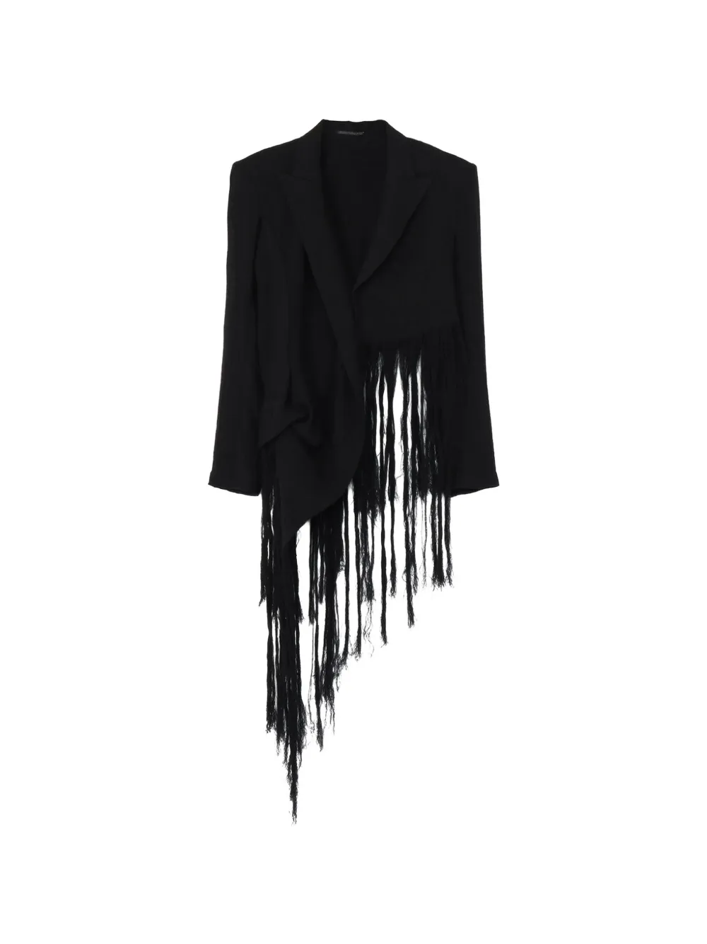 Yohji Yamamoto asymmetric fringe-trimmed jacket - Black