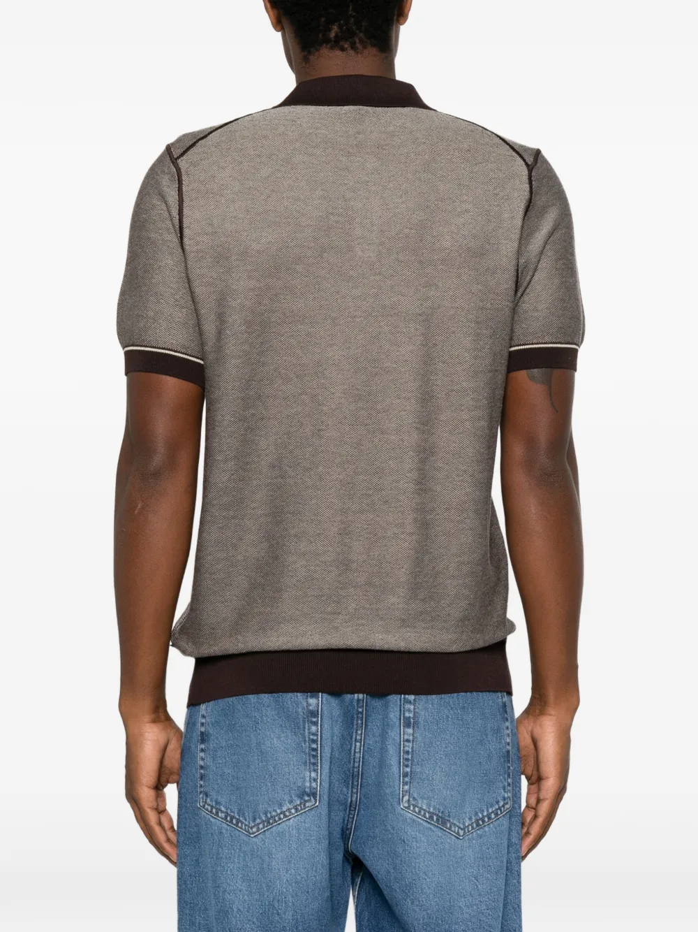 BOSS H-Narciso T-shirt met open kraag Bruin